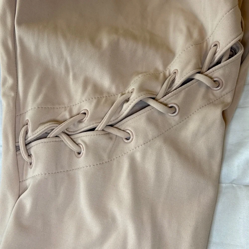 Carbon38 Women Tan Lace Up High Rise Leggings Size M Polyamide Blend Activewear - Picture 8 of 9